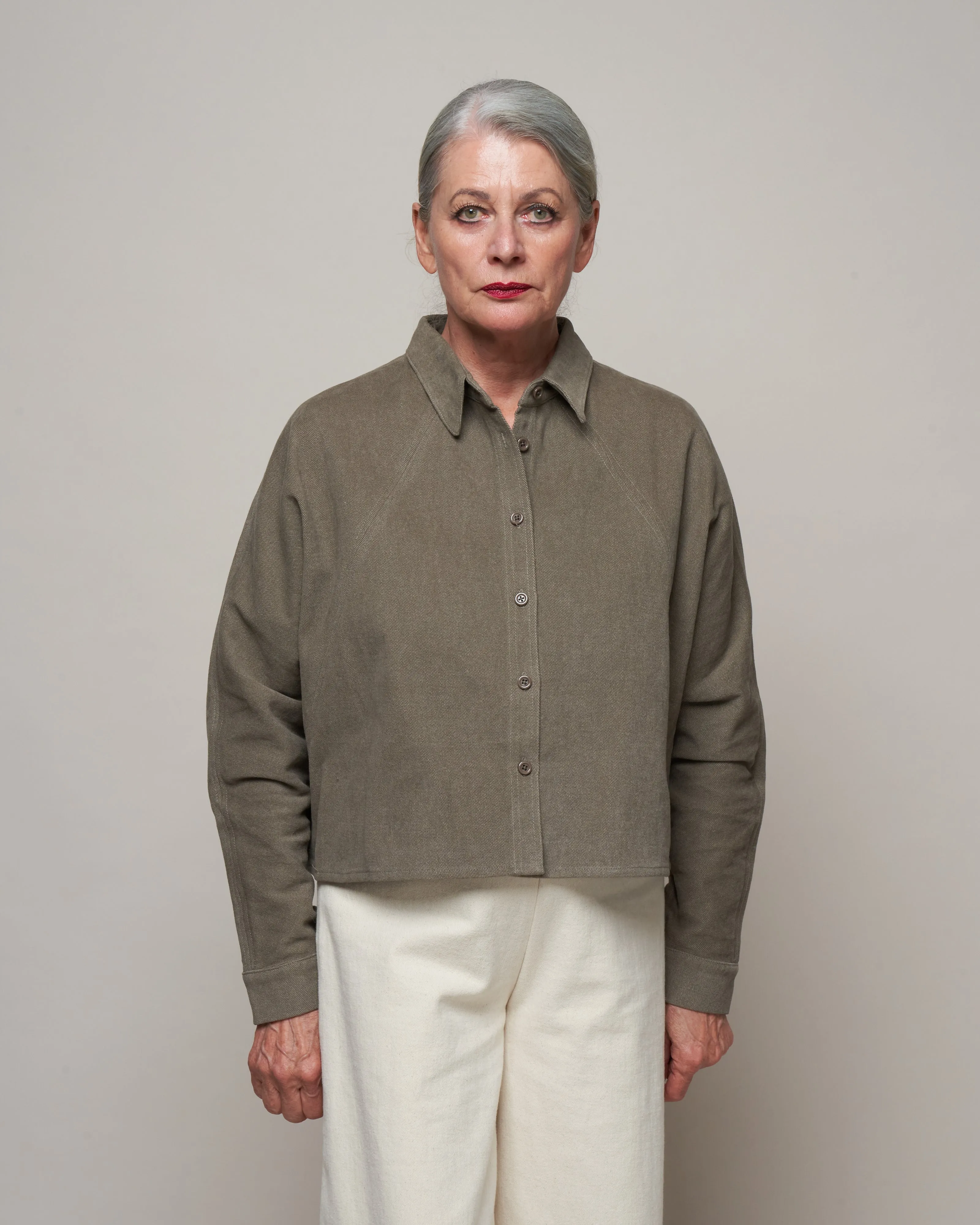 3/4 cropped shirt jacket - light umber
