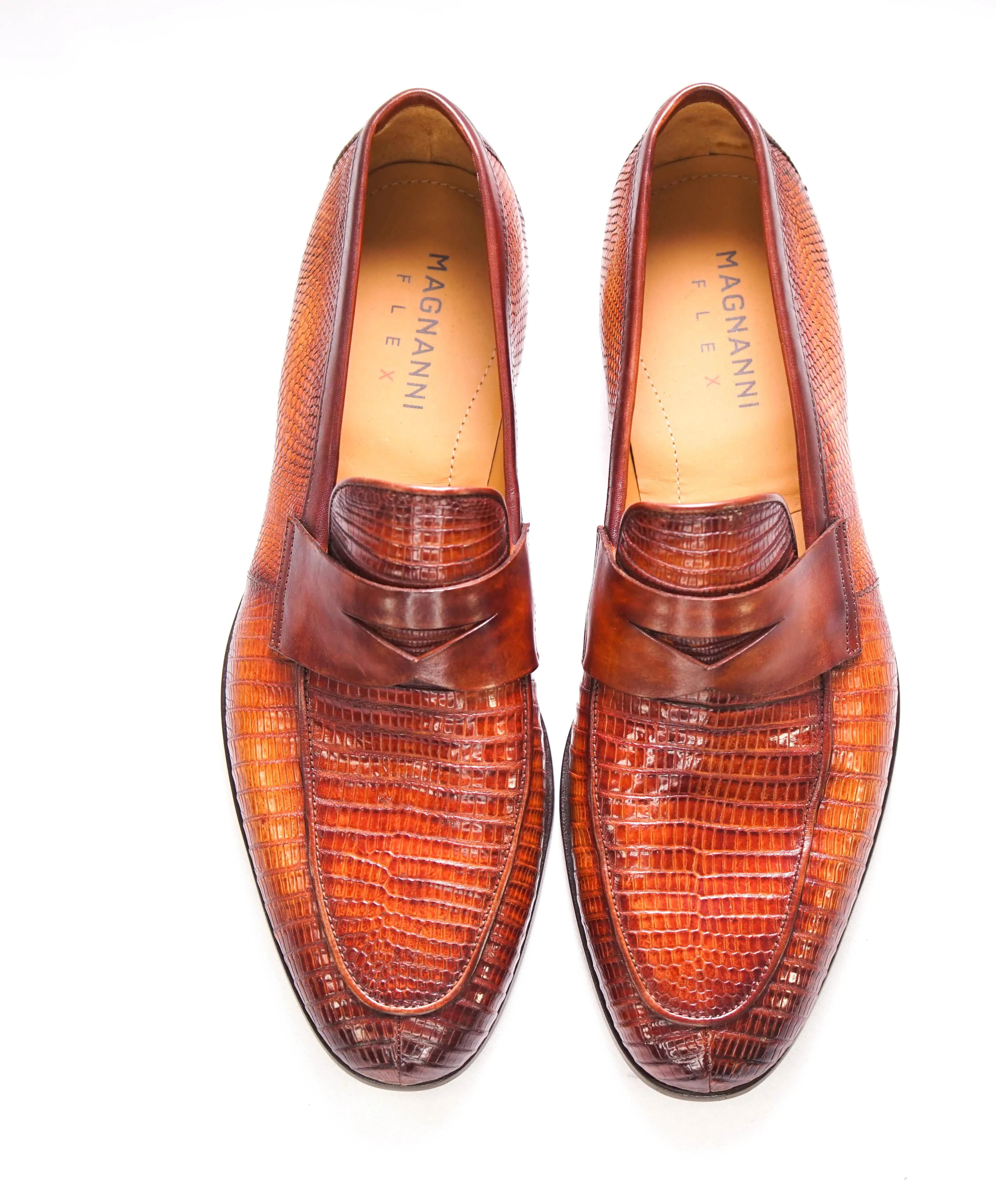 $825 MAGNANNI - "FLEX" MADE IN SPAIN Genuine Lizard Brown Loafers - 8