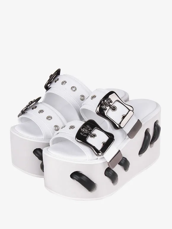 Gothic Lolita Sandals Round Toe PU Leather Black Lolita Summer Shoes