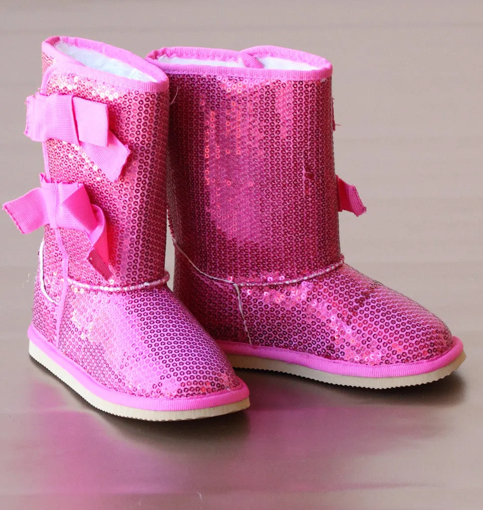 L'Amour Girls Sparkling Sequin Bow Boot