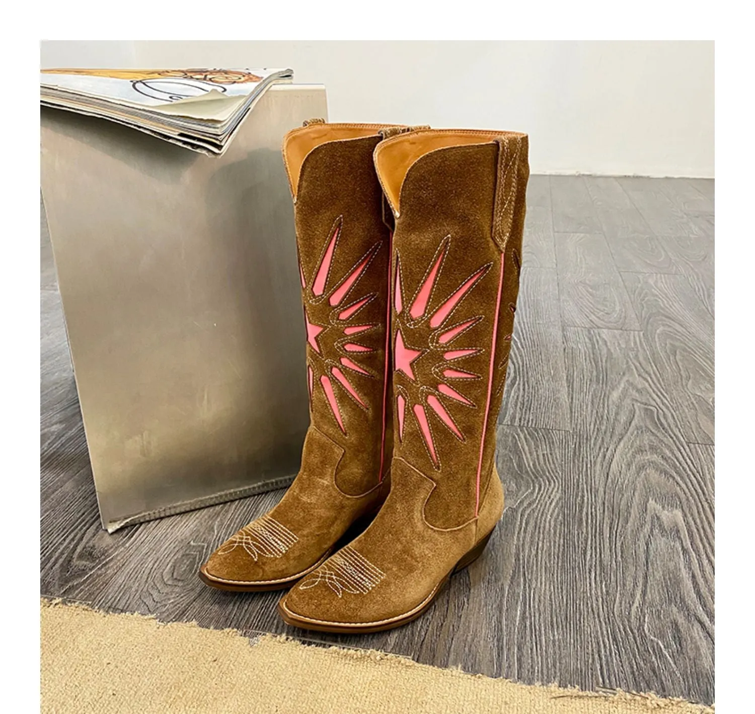 Leather Retro Knight Cowboy Boots
