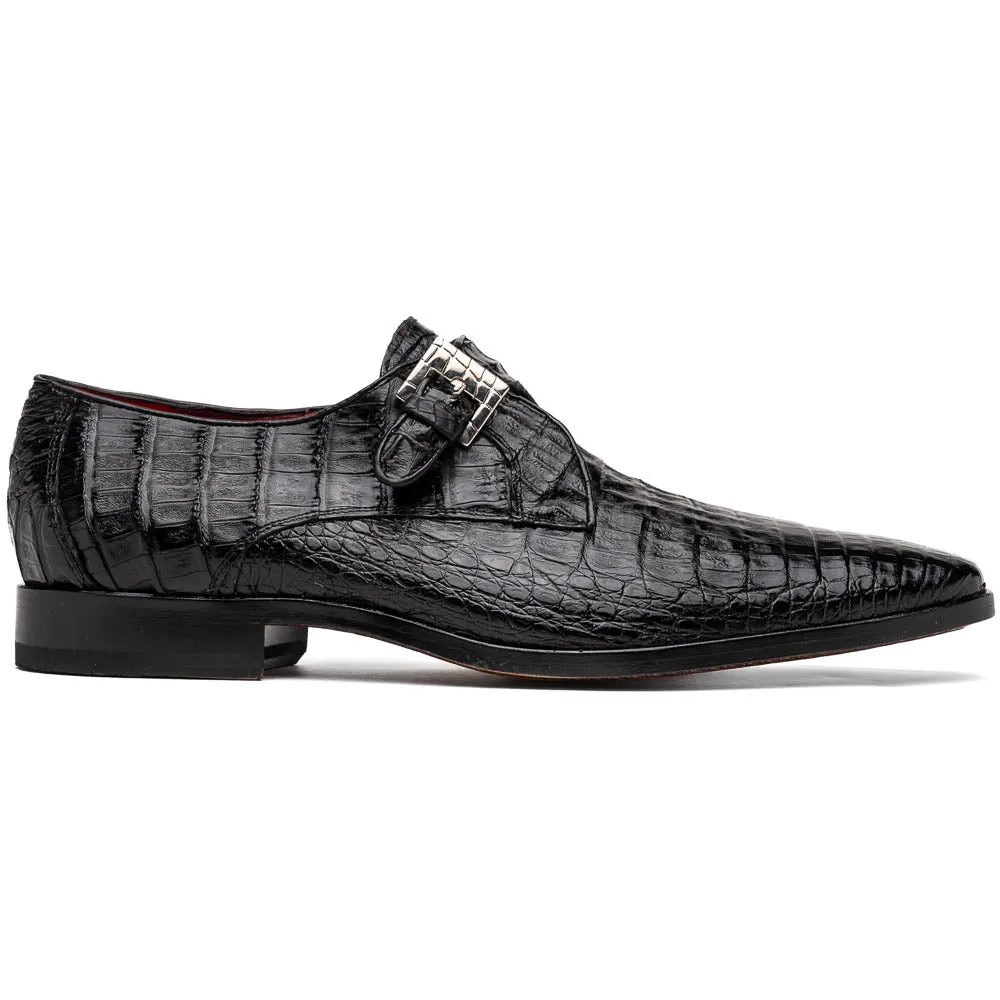 Marco Di Milano Rovigo Black Exotic Crocodile Skin Single Monk-strap Loafers