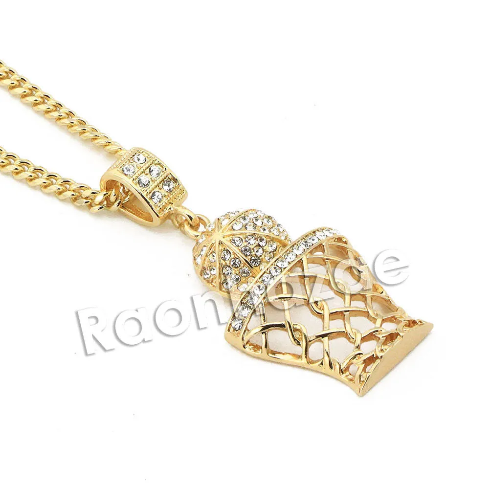 Mens Gold Bling Basketball Pendant w/ 5mm 24" 30" Brass Cuban Chain A10