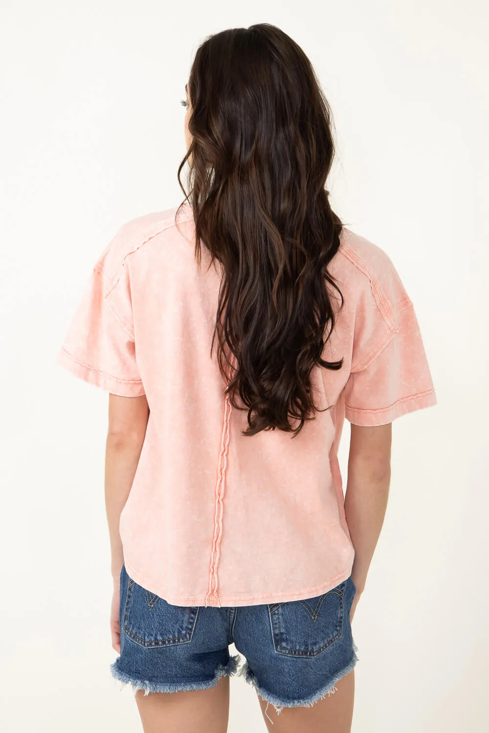 Mineral Wash Knit T-Shirt for Women in Peach | NT11108-PEACH