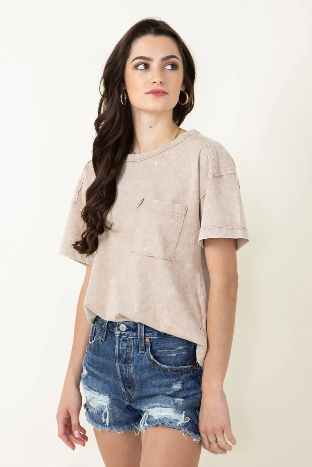 Mineral Wash Knit T-Shirt for Women in Taupe | NT11108-TAUPE