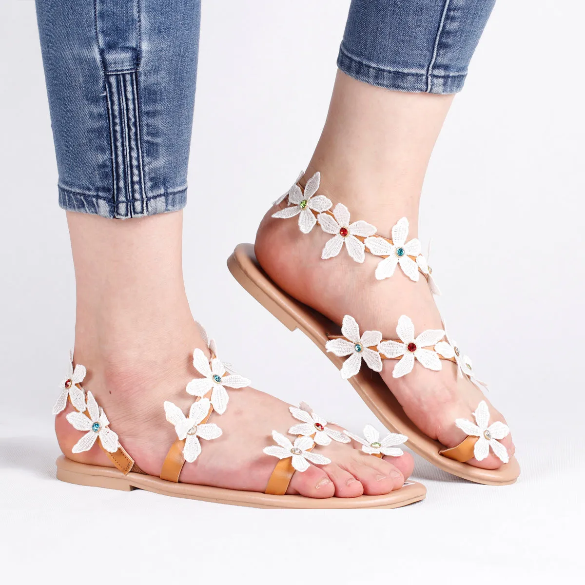 RXFSP 2021 Summer New Style Rome Flat Flower Sandals