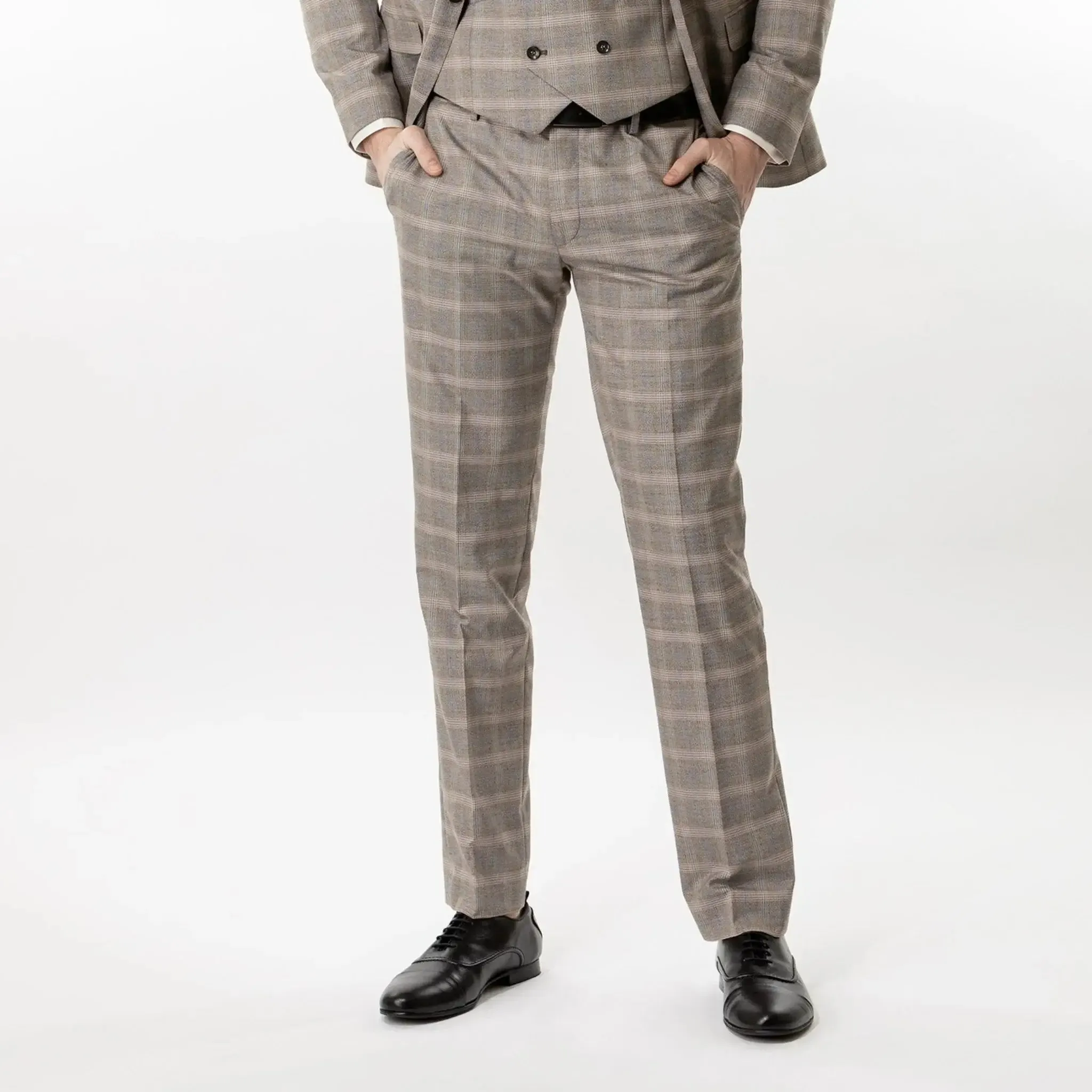 Slim Fit Trousers Grey Plaid