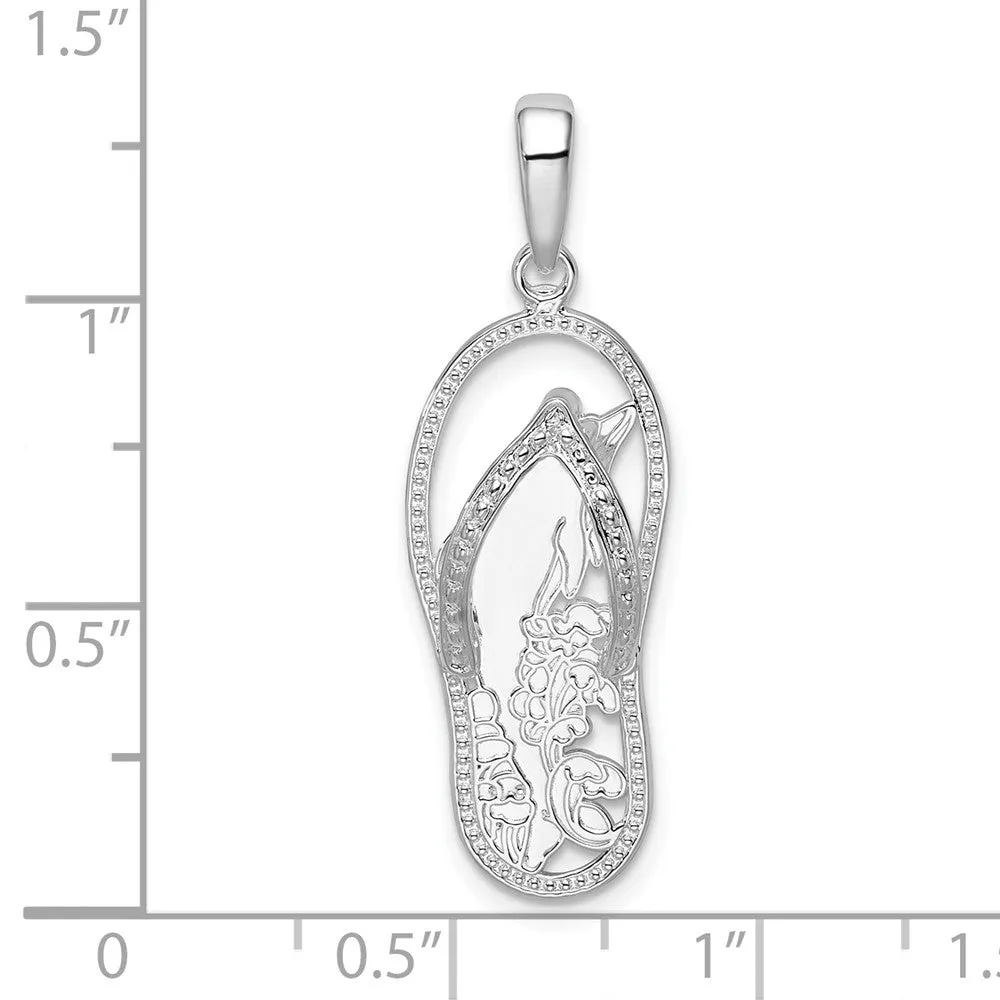 Sterling Silver Polished 3D Cut-out Dolphin Flip-flop Pendant