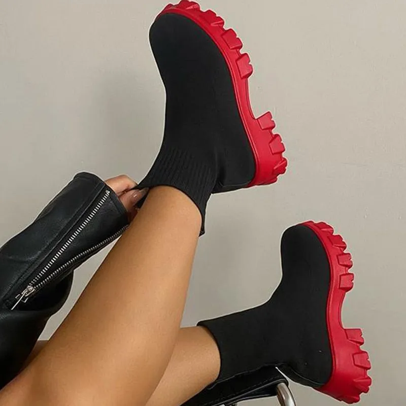 Women Ankle Boots Platforms Chunky Heel Boots