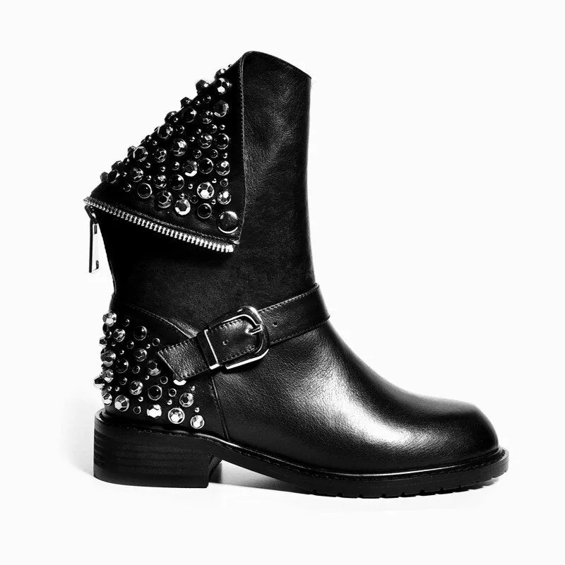 Women's Genuine Leather ankle boots big size fit for Autumn and winter